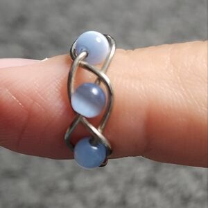 Silvertone and Blue Beaded Toe Ring